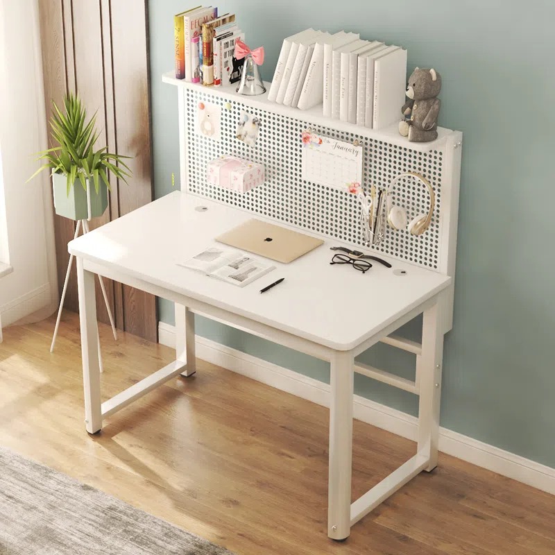 HeavyDuty Metal Study Table Computer Desk with Pegboard and Book