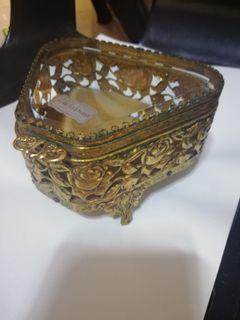 Jewelry box triangular 24k gold plated vintage
