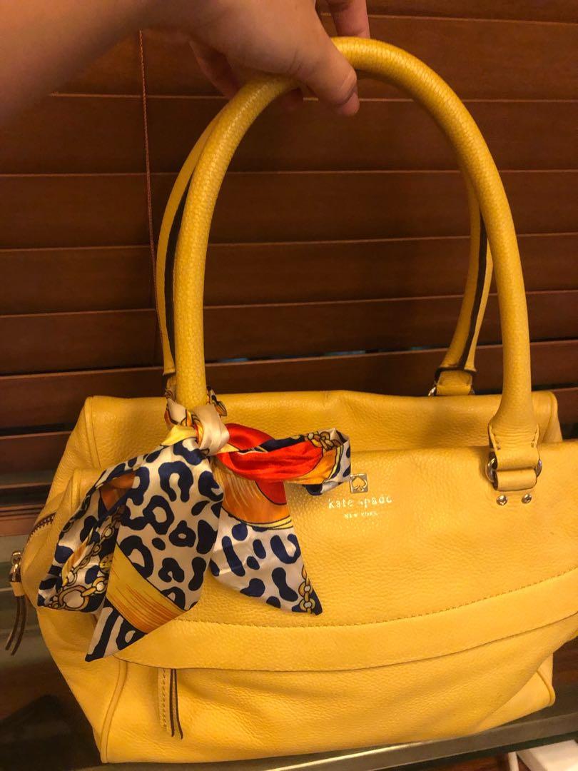 Kate Spade Handbag Yellow with scarf, Women's Fashion, Bags & Wallets,  Shoulder Bags on Carousell