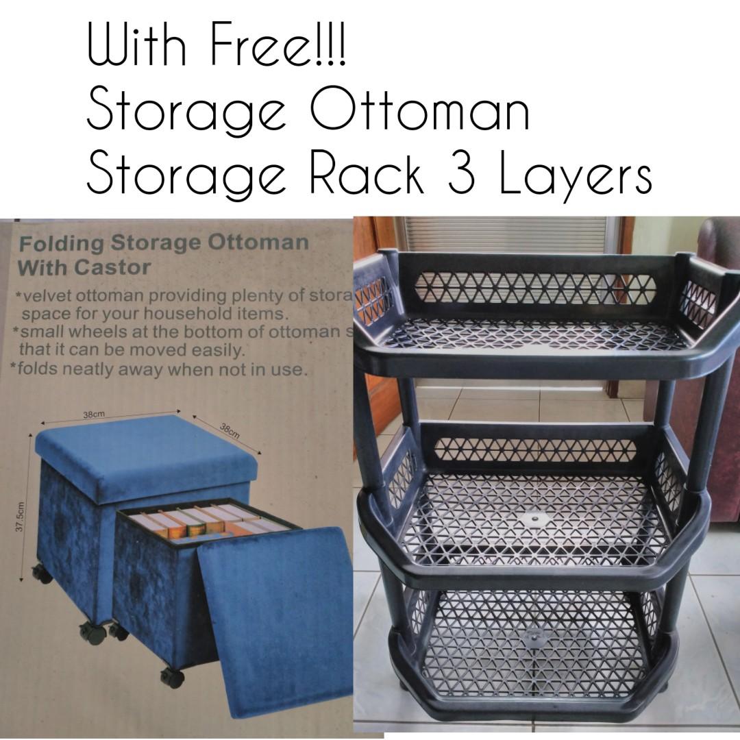 Ottoman Car Rack L-Shape Sofa Set with Free Storage Ottoman + Organizer Rack 3 layers ...