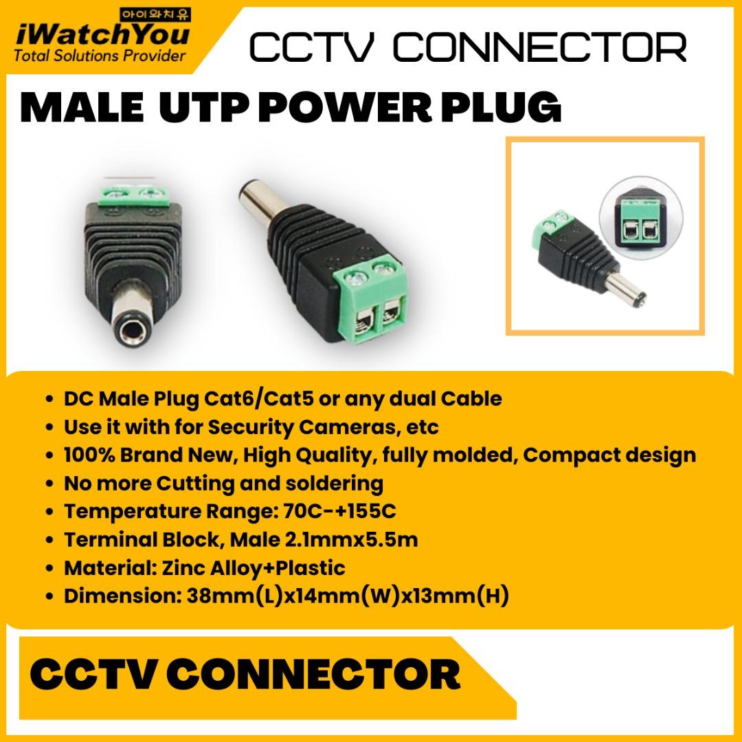 Male CCTV UTP Power Plug Adapter DC/AC, Furniture & Home Living ...