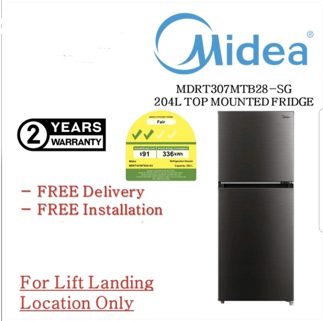 MIDEA BLACK TOP FREEZER REFRIGERATOR MDRT307MTB28SG 204L, TV & Home Appliances, Kitchen