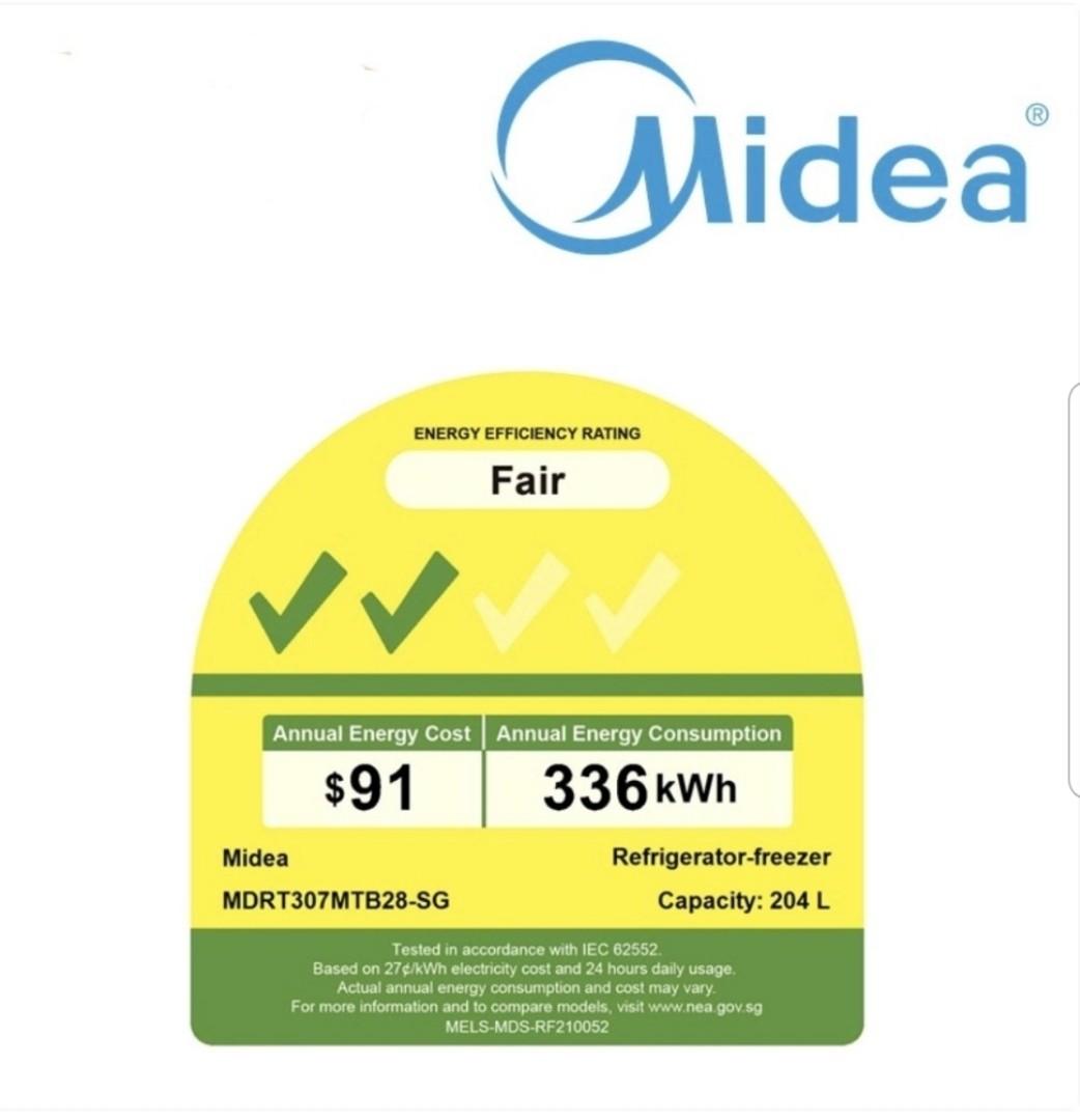 MIDEA BLACK TOP FREEZER REFRIGERATOR MDRT307MTB28SG 204L, TV & Home Appliances, Kitchen