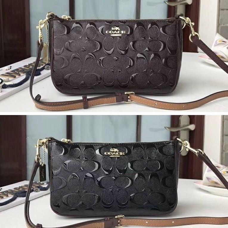 New Coach Original 56518 Top Handle Pouch in Signature Debossed Patent Leather Women Crossbody Bag with Full Set of Coach Package
