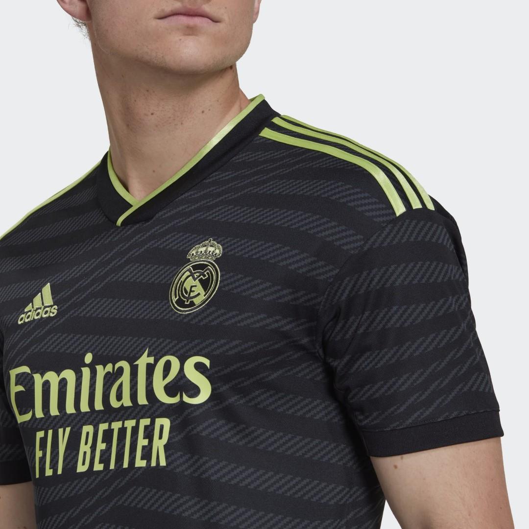 PRE ORDER Real Madrid away black kit football soccer jersey polo tee shirt tshirt top (Category: Tshirts & Polo Shirts) located in Singapore. Submitted by modric.abc (Listing ID 1192207937, Image 2). Description: Comes with champions league patch. Pre order only , waiting time is 2 weeks after payment is received Can be cheaper if u buy other items in my listings Can mail to you or meet up at bishan mrt station =).