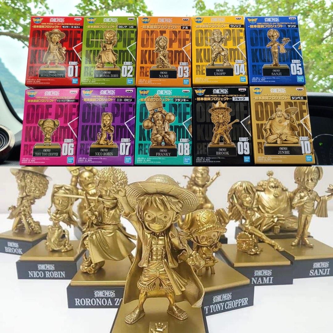 ONE PIECE WCF KUMAMOTO REVIVAL PROJECT GOLD STATUE STRAW HAT PIRATES FULL  SET