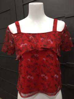 Outrageous Preloved Floral red off shoulder blouse