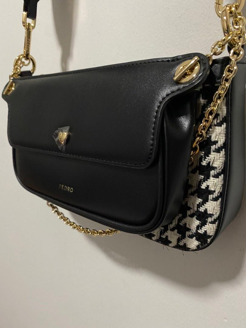 Dilone Houndstooth Double Flap Shoulder Bag