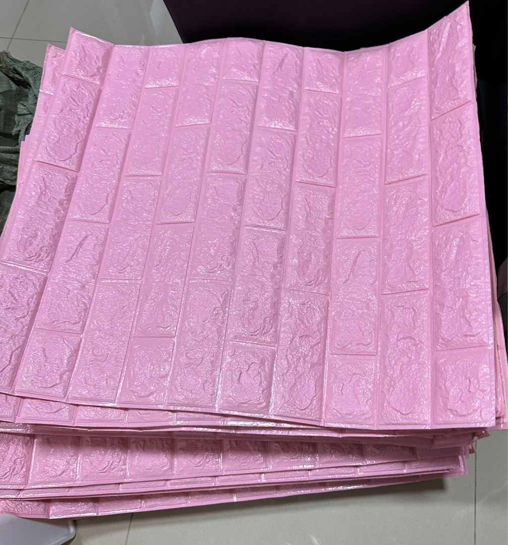Pink 3D Foam Brick Wall Sticker Wallpaper, Furniture & Home Living