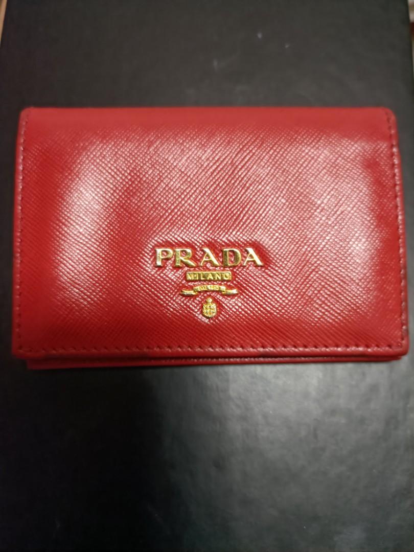 Powder Pink/fiery Red Saffiano Leather Card Holder