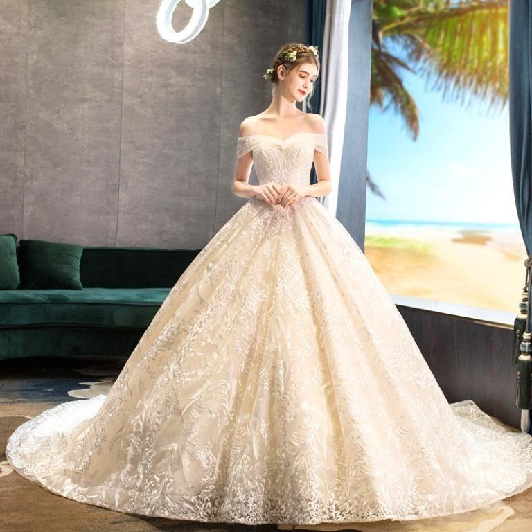 pre order cream off shoulder fishtail wedding bridal dress gown