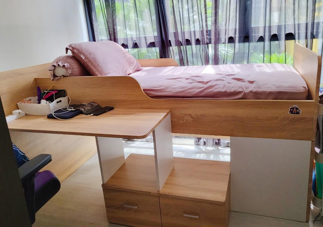 Preloved Rail Single Bed Frame with side table, Furniture & Home Living