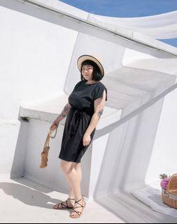 Purple Tie Waist Slit Sleeves Buttons Dress