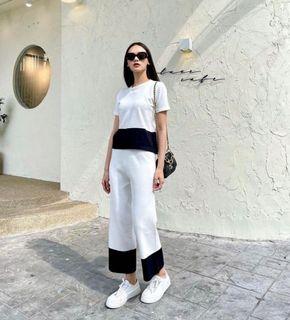 Two Tone Knit Terno (White with Black)