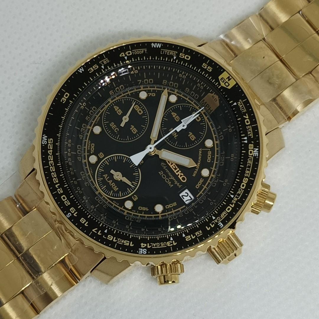Value Grab! Superior Seiko SNA414P1 Gold Flightmaster Alarm Chronograph  Pilot 200M Watch, Luxury, Watches on Carousell