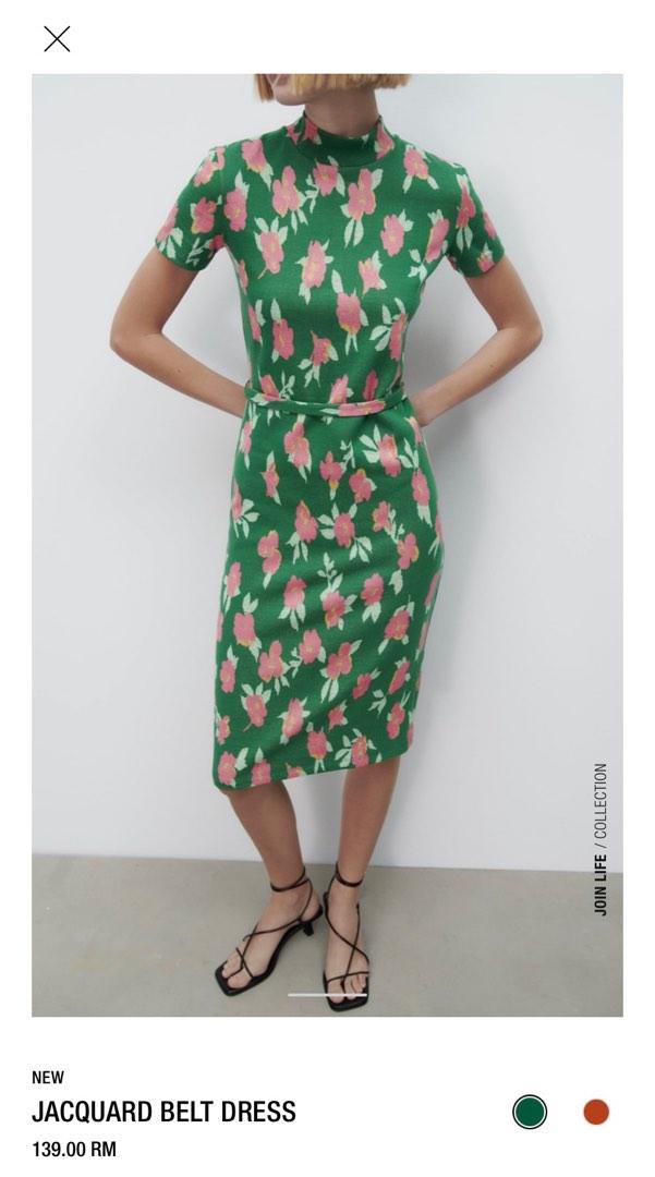 Zara Jacquard Flower Printed Midi Pencil Dress with belt