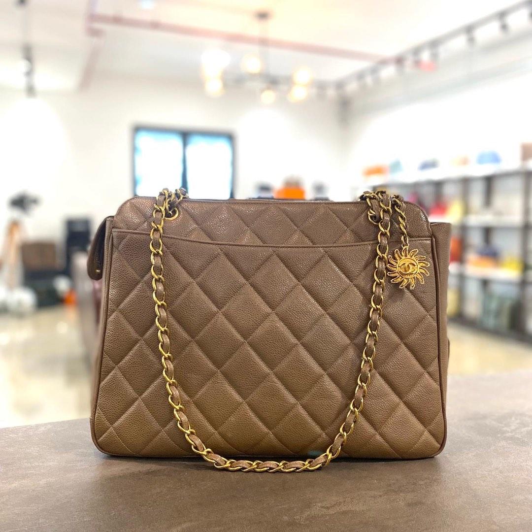 💯% Authentic Chanel Brown 24K Gold Shoulder Bag With Sun CC Logo Zipper