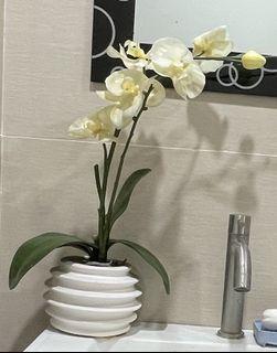 Artificial Yellow Orchid Flower with White Pot Home Decoration / Display