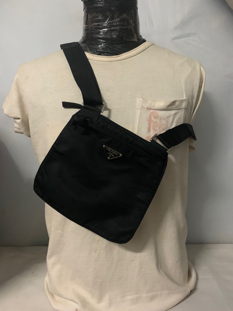 auth prada crossbody black nylon bag, Luxury, Bags & Wallets on Carousell