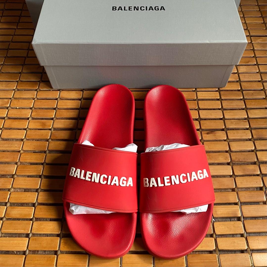 Balenciaga Logo Slides Red Men s Fashion Footwear Flipflops and