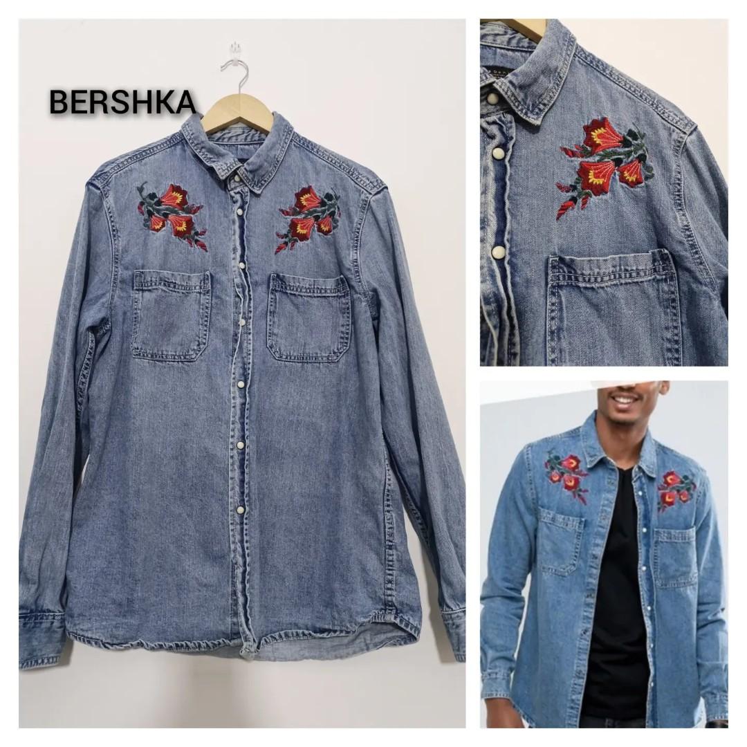 Bershka Florals Embroidered Denim Jacket, Men's Fashion, Coats, Jackets and  Outerwear on Carousell