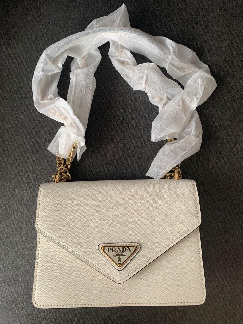 Prada Chain Flap Small Saffiano Leather White Bag ref.952662