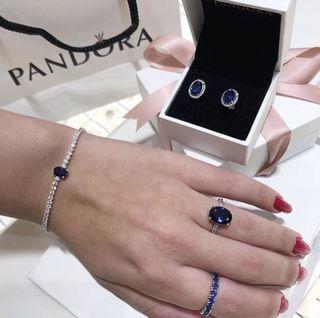 ✔️BUY ME NOW SALE TODAY ONLY PANDORA AUTHENTIC BLUE HALO SPARKLING TENNIS BRACELET-2000/ BLUE HALO RING -900// ETERNITY ROW -900/ STUD EARRINGS -900