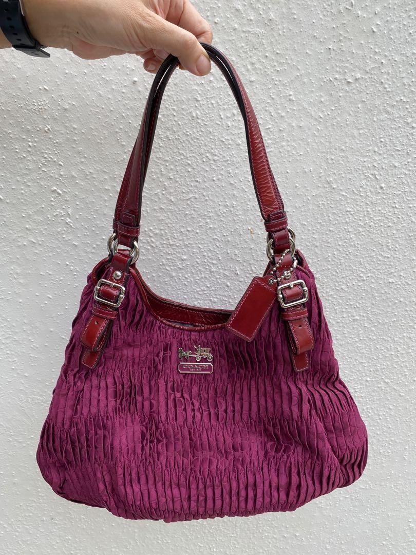 Coach Purple Signature Collection woven jacquard fabric handbag