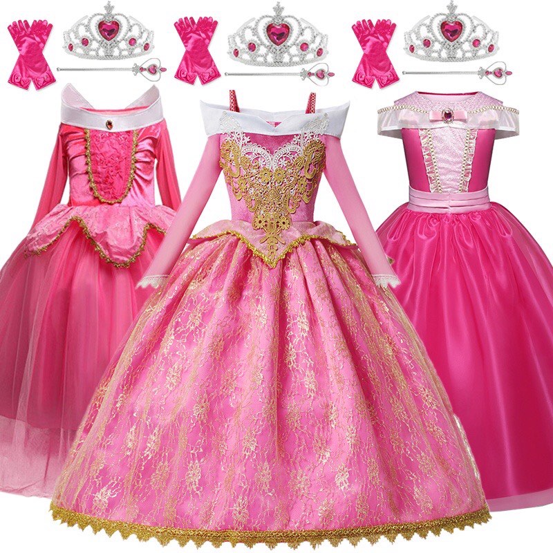 Disney Princess Dress Girls Sleeping Beauty Aurora Princess Dress Long