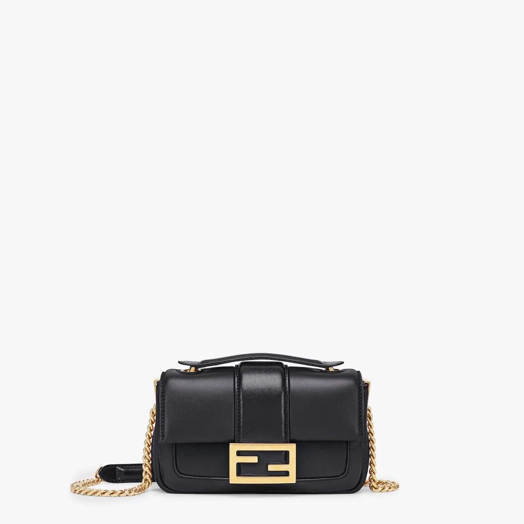 Fendi Mini Baguette Chain Black nappa leather bag