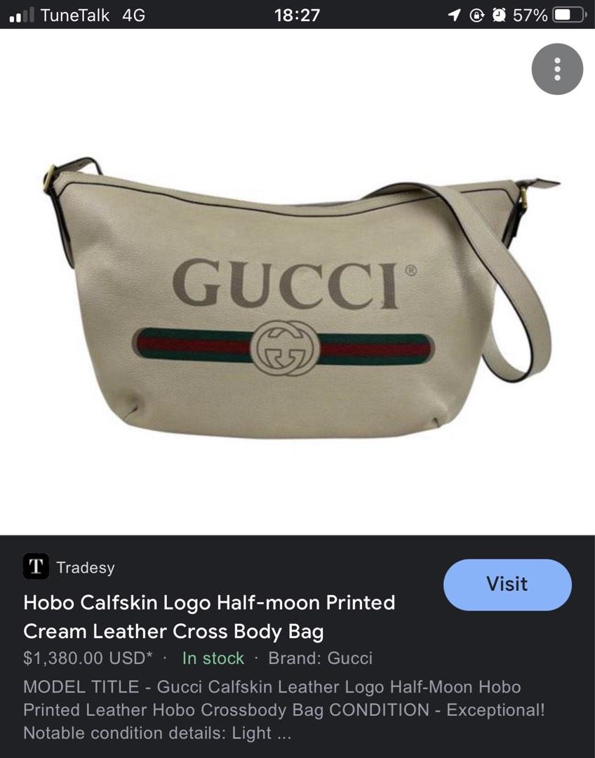 Gucci hobo half skin logo hal moon printed cream leather cross