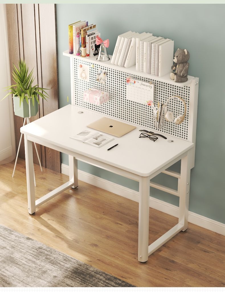HeavyDuty Metal Study Table Computer Desk with Pegboard and book