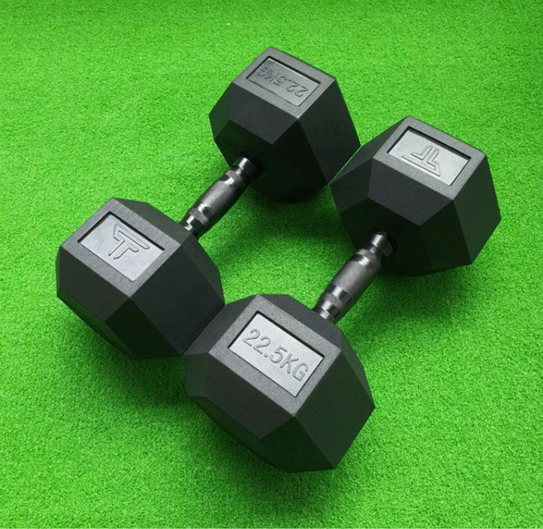 Hex dumbbells 22.5kg (pair), Sports Equipment, Exercise & Fitness