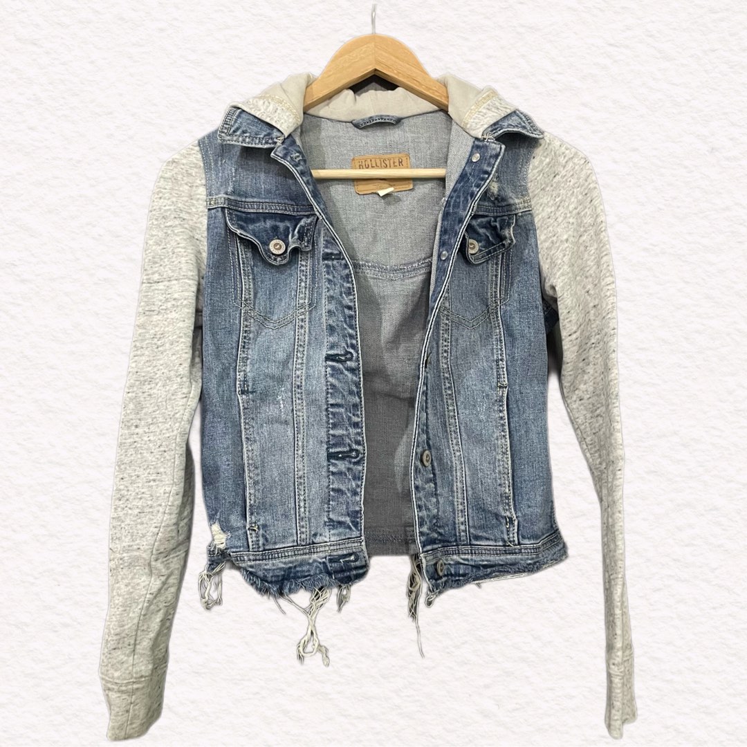 HOLLISTER Denim Hoodie Ripped Jacket Women s Fashion Coats Jackets and Outerwear on Carousell