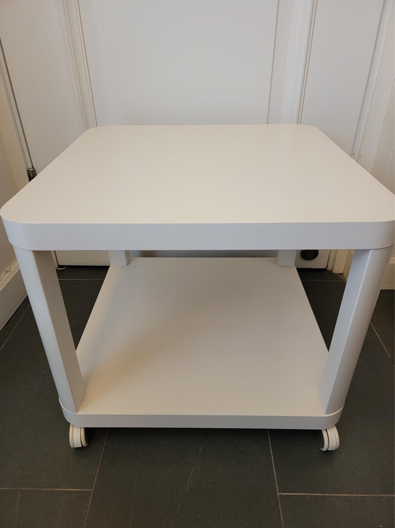 Ikea Tingby, side table on castors, white, 傢俬＆家居, 傢俬, 床架及床褥 Carousell