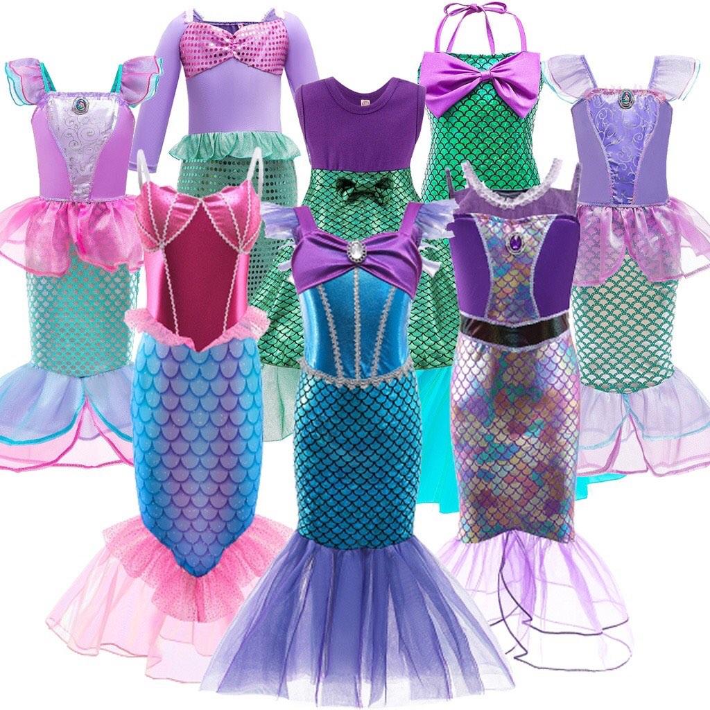 SG Ready Stock Kids Mermaid Dress Girls Ariel Costume Disney Cartoon Birthday Party Princess Dress Up Christmas Party SG seller Mermaid Costume size