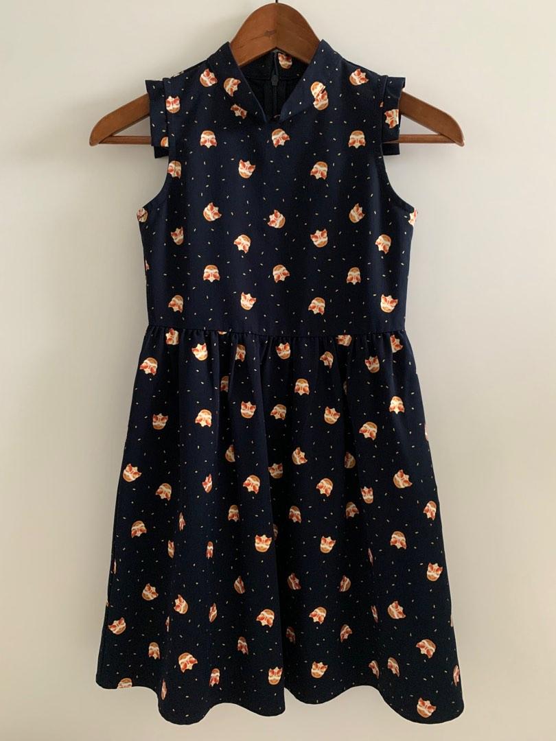 Le Petit Society Lion Dance Girl Dress in Navy, Babies Kids