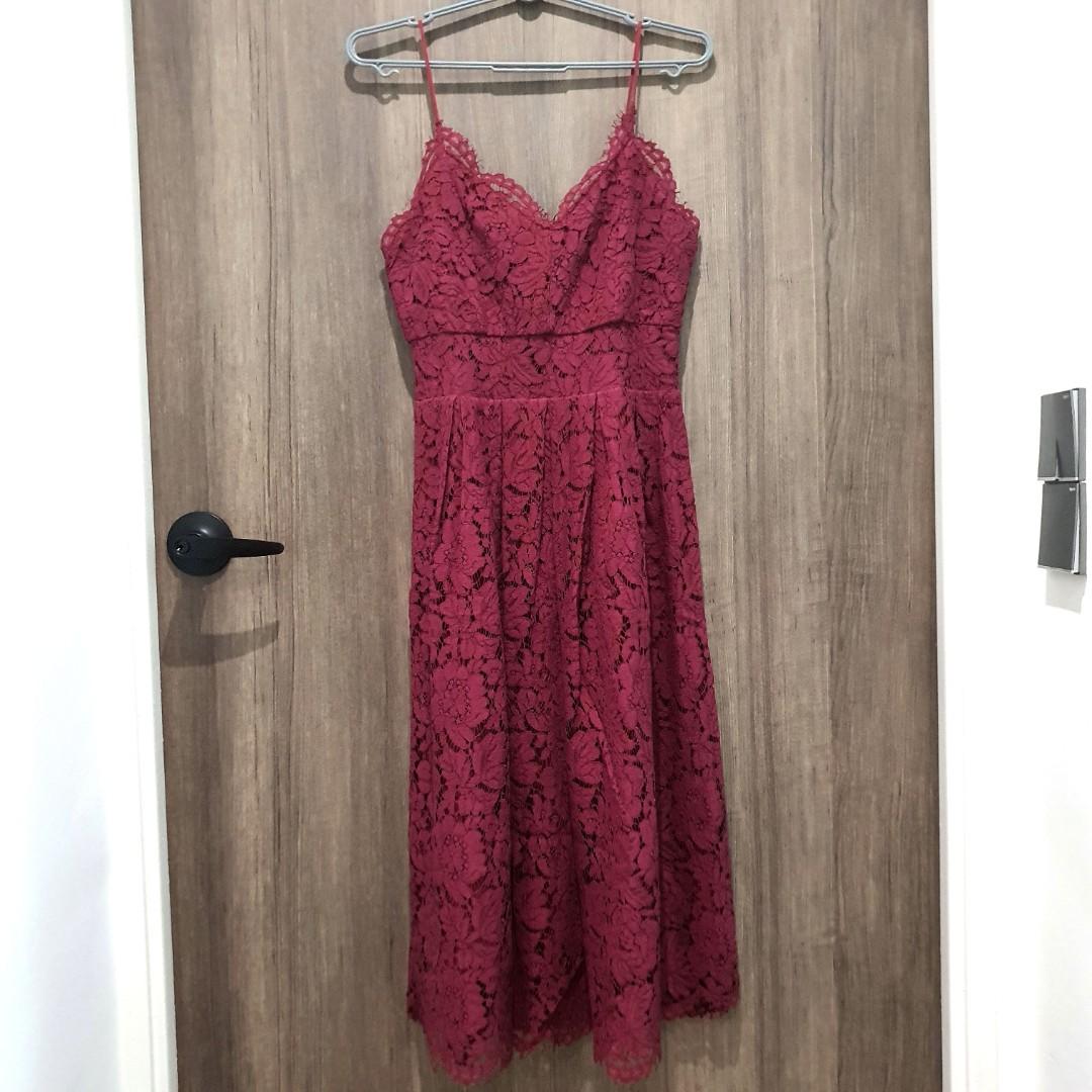 Midi red Lace Dress date night