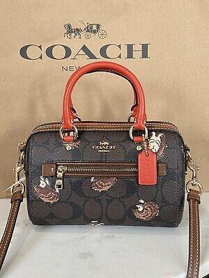 Coach Outlet Mini Rowan Crossbody In Signature Canvas With Hedgehog Print  in Red