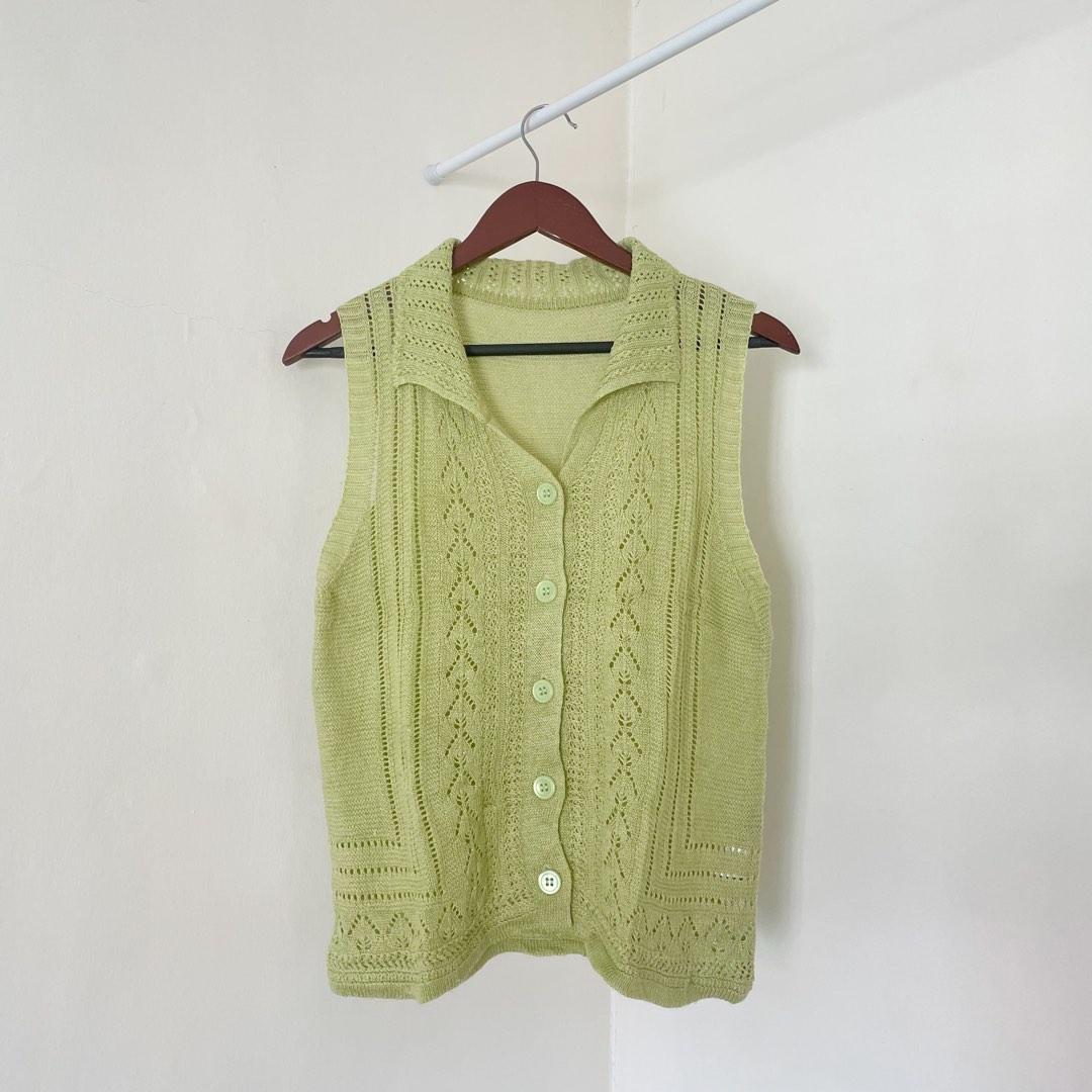 Olive Green Knit Vest, Women's Fashion 