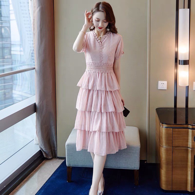 Vivid Layered Skirt Dress in  Pink Tones