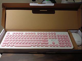 Pink Wireless Keyboard & Mouse Set - Across Tech (with Bluetooth Dongle)