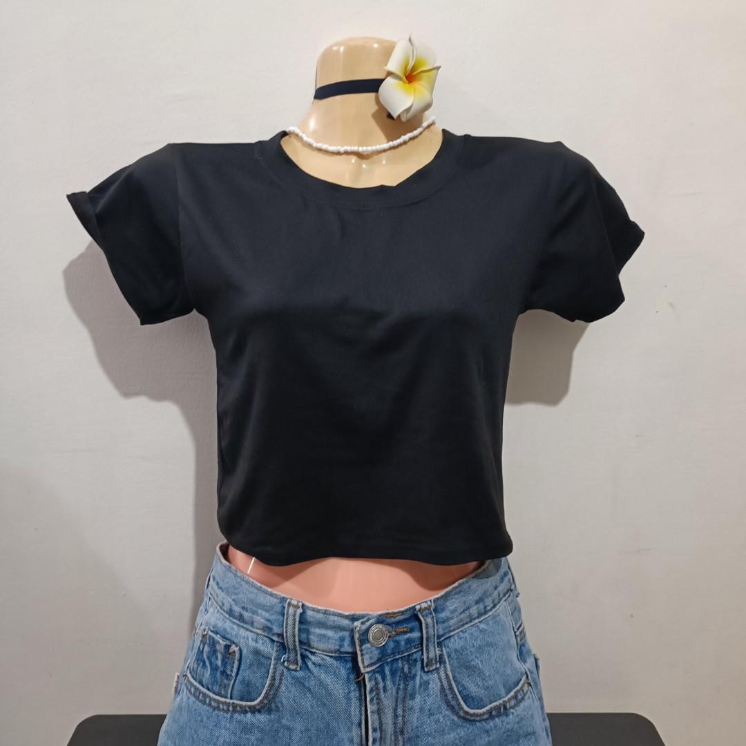 Plain black shirt crop top basic Women s Fashion Tops Shirts on