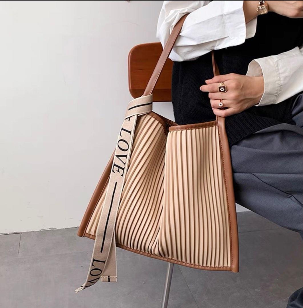 Satin Pleated Shoulder Bag