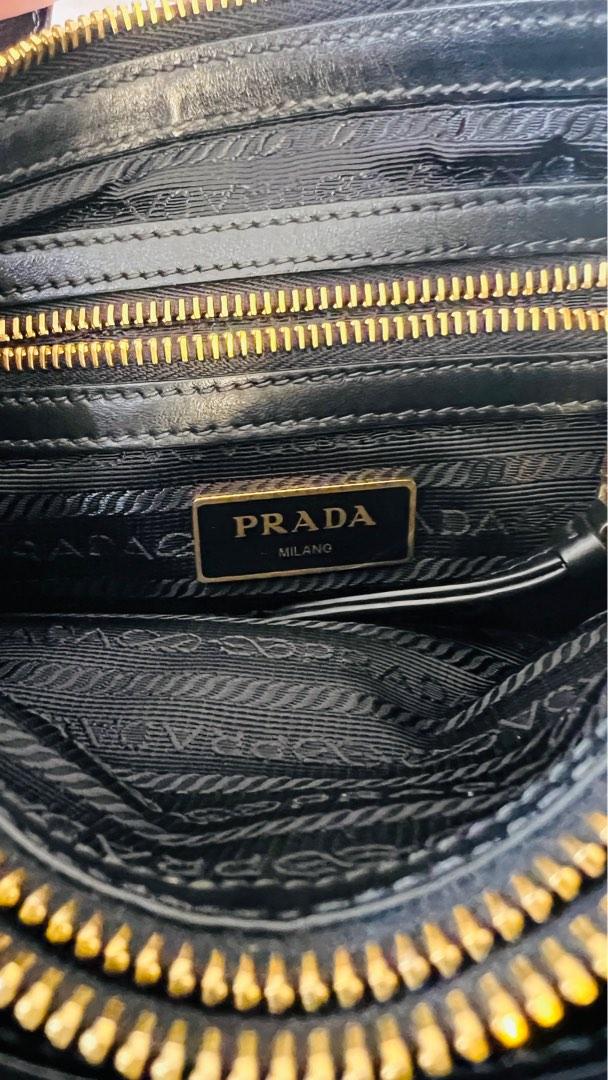 Prada Bandoliera Tessuto Nylon Soft Calf Trim Black Crossbody Bag 1BH046:  Handbags