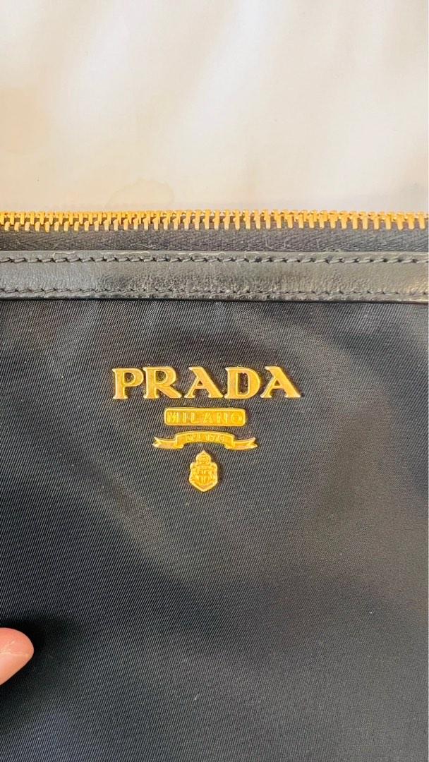 Prada Bandoliera Tessuto Nylon Soft Calf Trim Black Crossbody Bag 1BH046