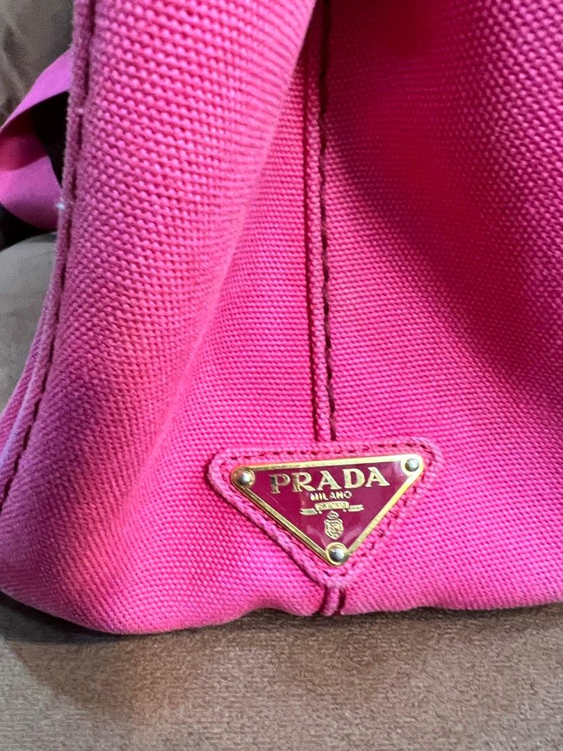 Price down! Prada Canapa Small Pink AUTHENTIC ORIGINAL (Category: Luxury Bags & Wallets) located in Malolos. Submitted by humanpink77 (Listing ID 1192406888, Image 2). Description: Fixed price Authentic or money back if proven fake 100 percent orig! 7/10 condition Rubs on the corners Bag needs cleaning But still maganda pa color at form ng bag Dirt sa sides and handles Free TWILLY.