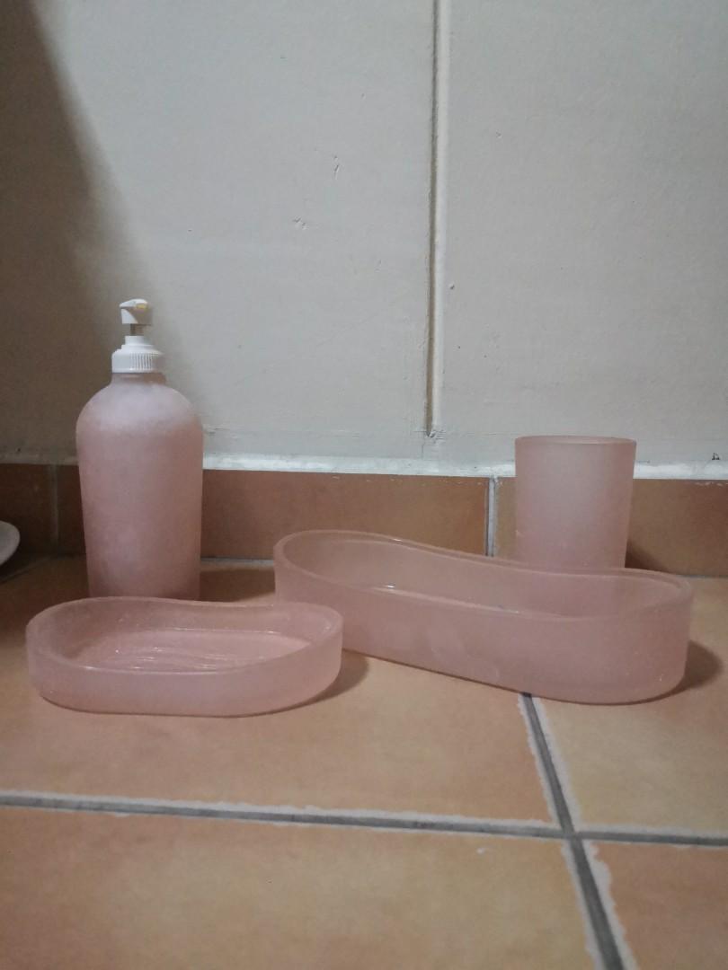 Rosa Pastel Pink Toilet Accessories Set, Furniture & Home Living