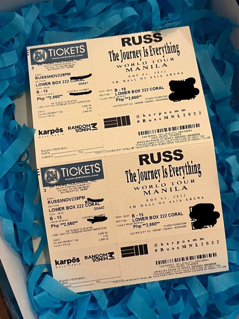 RUSS CONCERT (LOWER BOX B15 B16) NOVEMBER 5, 2022, Tickets & Vouchers
