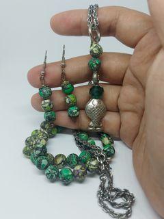 SET!Sea green Jasper Necklace, bracelet Earrings